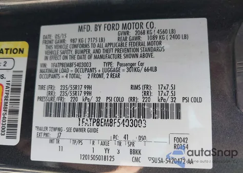 2015 Ford Mustang V6 z USA, uszkodzony, nr VIN 1FATP8EM8F5403003